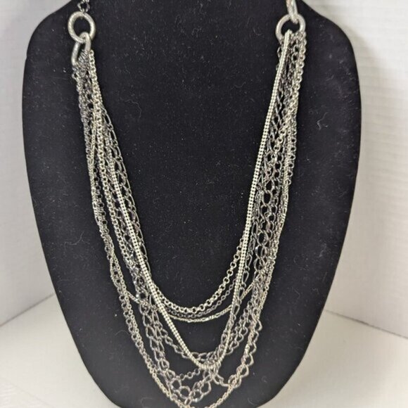 Vintage Multi Strand Silver Tone Statement Chain Necklace - Picture 7 of 7